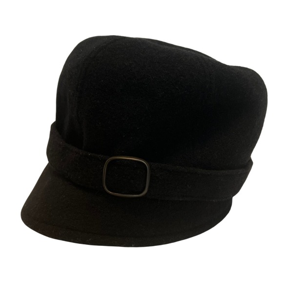 Mucros Weavers Flapper Hat Women One Size Black Wool Felt Made in Ireland Buckle - Picture 2 of 8